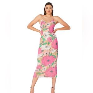 AFRM Simona Mesh Midi Dress in Spring Blush Bouquet Small